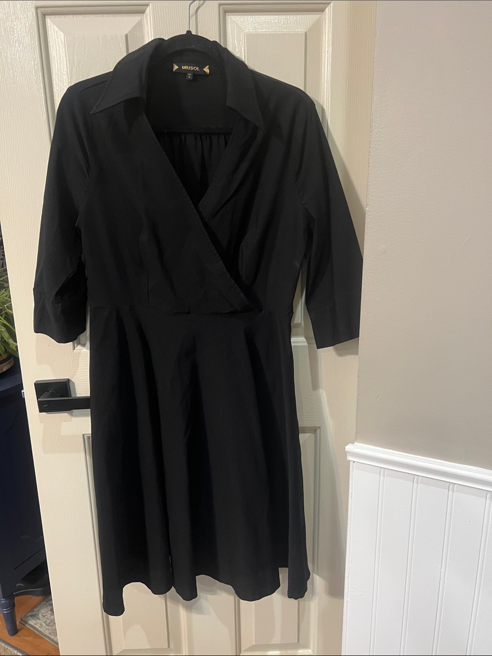 Miusol Black Collared Wrap-Style Midi Dress